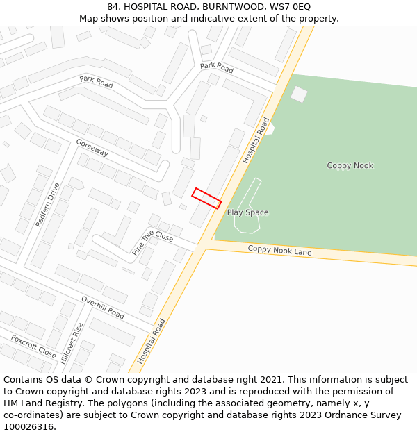 84, HOSPITAL ROAD, BURNTWOOD, WS7 0EQ: Location map and indicative extent of plot