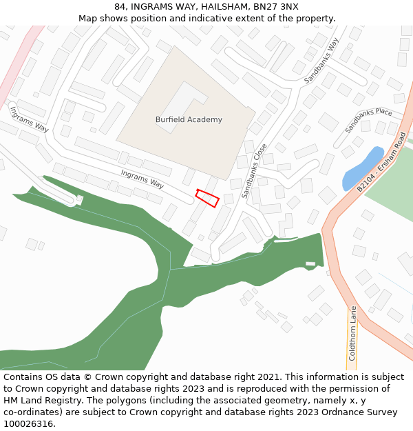 84, INGRAMS WAY, HAILSHAM, BN27 3NX: Location map and indicative extent of plot