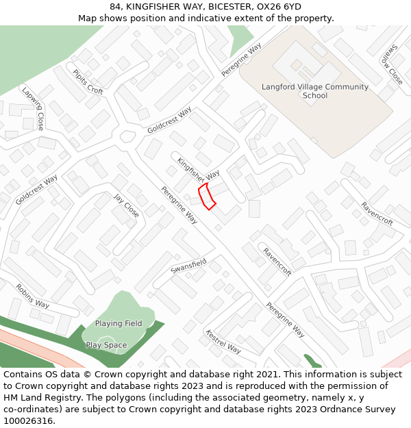 84, KINGFISHER WAY, BICESTER, OX26 6YD: Location map and indicative extent of plot