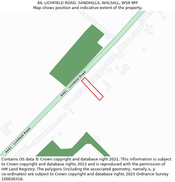 84, LICHFIELD ROAD, SANDHILLS, WALSALL, WS9 9PF: Location map and indicative extent of plot