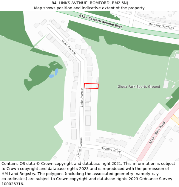 84, LINKS AVENUE, ROMFORD, RM2 6NJ: Location map and indicative extent of plot