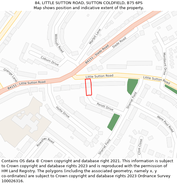 84, LITTLE SUTTON ROAD, SUTTON COLDFIELD, B75 6PS: Location map and indicative extent of plot