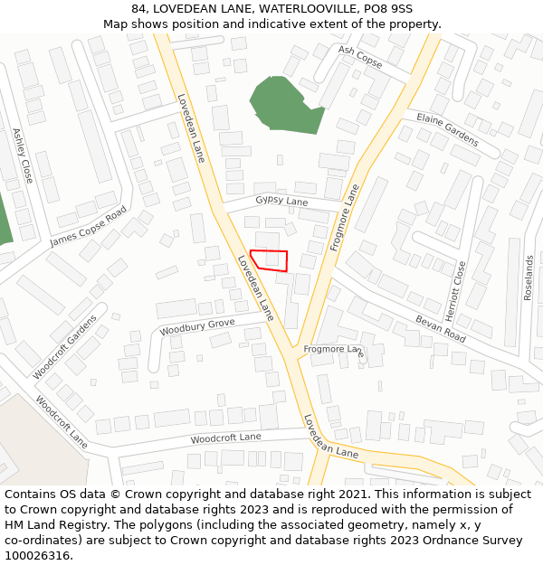 84, LOVEDEAN LANE, WATERLOOVILLE, PO8 9SS: Location map and indicative extent of plot