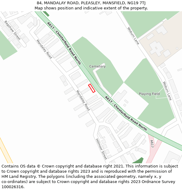 84, MANDALAY ROAD, PLEASLEY, MANSFIELD, NG19 7TJ: Location map and indicative extent of plot