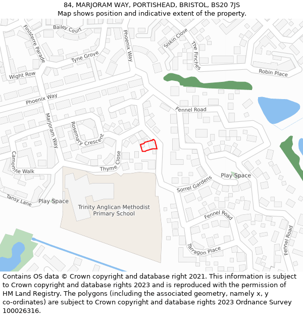 84, MARJORAM WAY, PORTISHEAD, BRISTOL, BS20 7JS: Location map and indicative extent of plot
