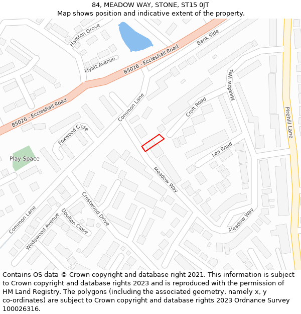84, MEADOW WAY, STONE, ST15 0JT: Location map and indicative extent of plot