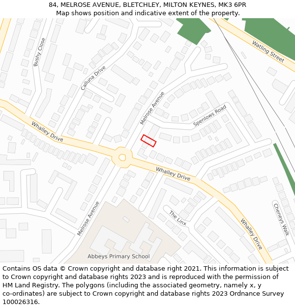 84, MELROSE AVENUE, BLETCHLEY, MILTON KEYNES, MK3 6PR: Location map and indicative extent of plot