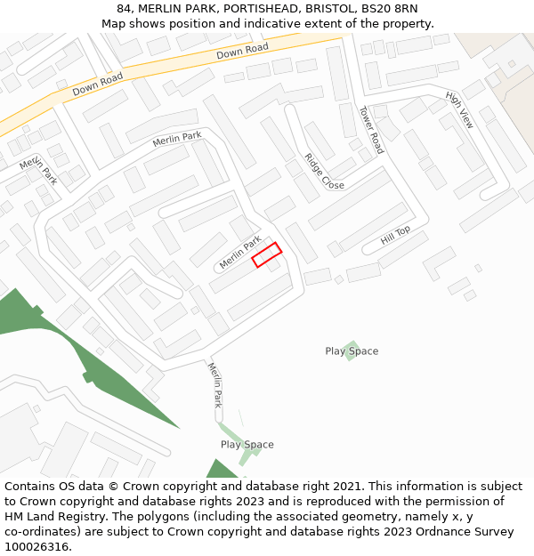 84, MERLIN PARK, PORTISHEAD, BRISTOL, BS20 8RN: Location map and indicative extent of plot