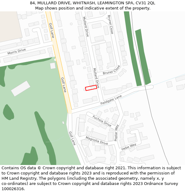 84, MULLARD DRIVE, WHITNASH, LEAMINGTON SPA, CV31 2QL: Location map and indicative extent of plot