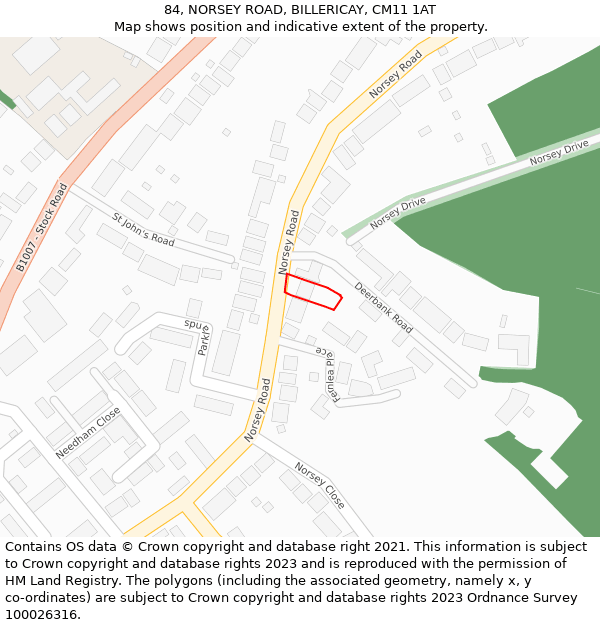84, NORSEY ROAD, BILLERICAY, CM11 1AT: Location map and indicative extent of plot