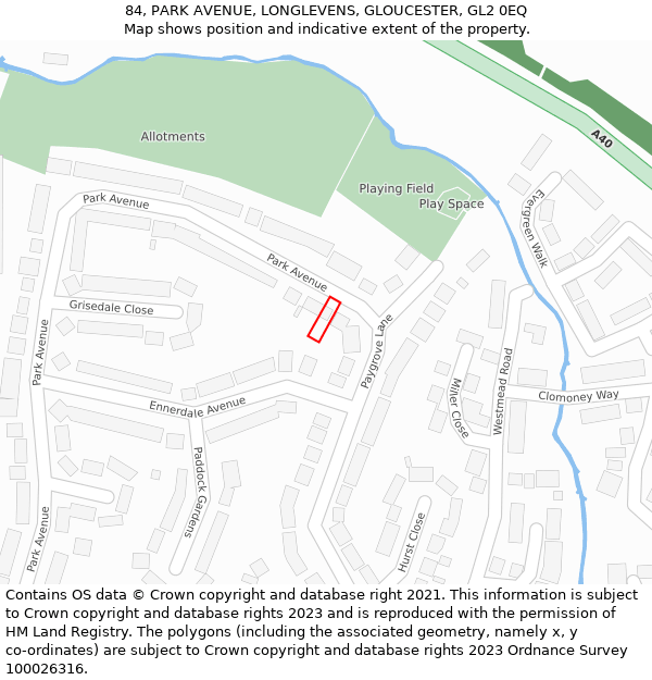 84, PARK AVENUE, LONGLEVENS, GLOUCESTER, GL2 0EQ: Location map and indicative extent of plot