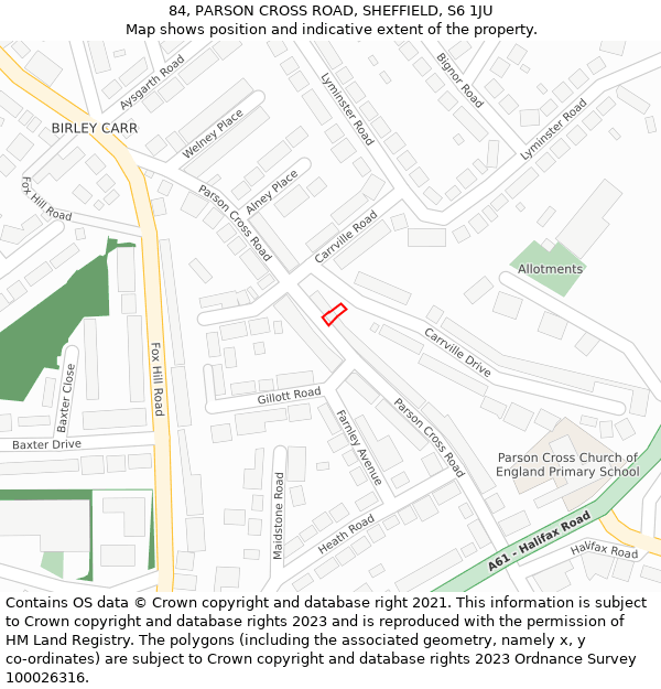 84, PARSON CROSS ROAD, SHEFFIELD, S6 1JU: Location map and indicative extent of plot