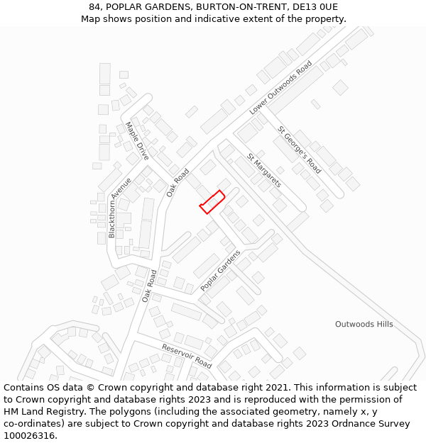 84, POPLAR GARDENS, BURTON-ON-TRENT, DE13 0UE: Location map and indicative extent of plot