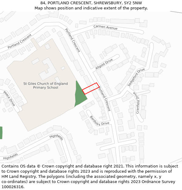 84, PORTLAND CRESCENT, SHREWSBURY, SY2 5NW: Location map and indicative extent of plot