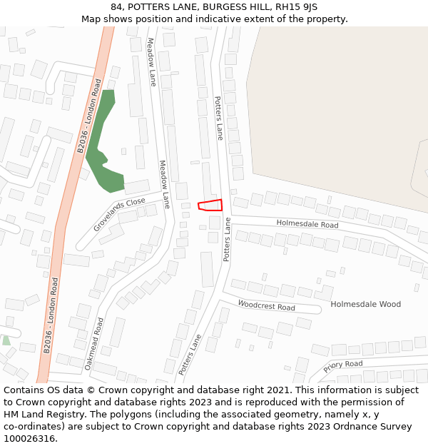 84, POTTERS LANE, BURGESS HILL, RH15 9JS: Location map and indicative extent of plot