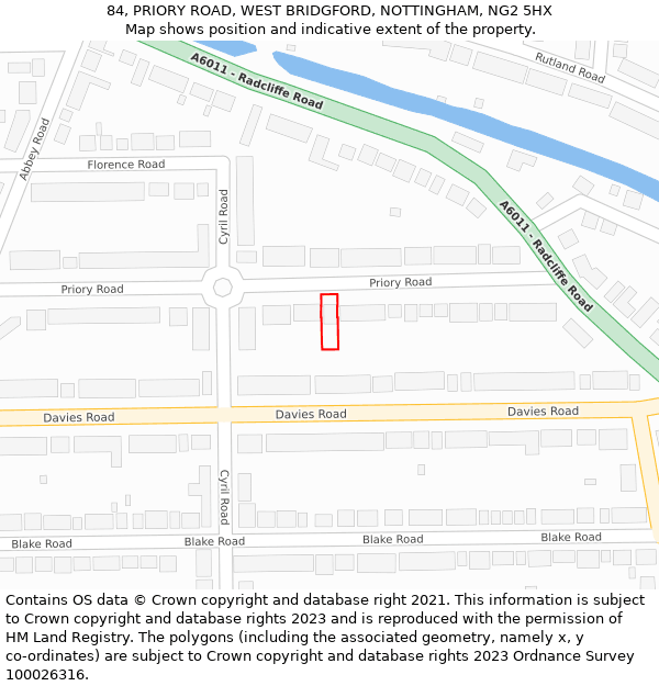 84, PRIORY ROAD, WEST BRIDGFORD, NOTTINGHAM, NG2 5HX: Location map and indicative extent of plot