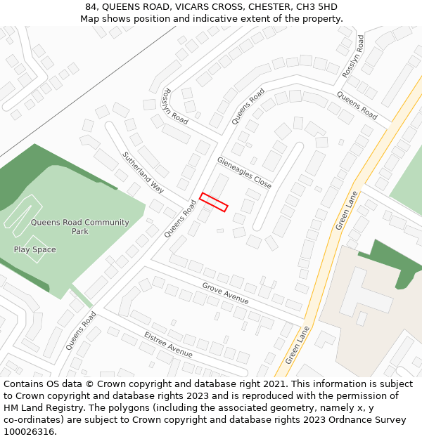 84, QUEENS ROAD, VICARS CROSS, CHESTER, CH3 5HD: Location map and indicative extent of plot