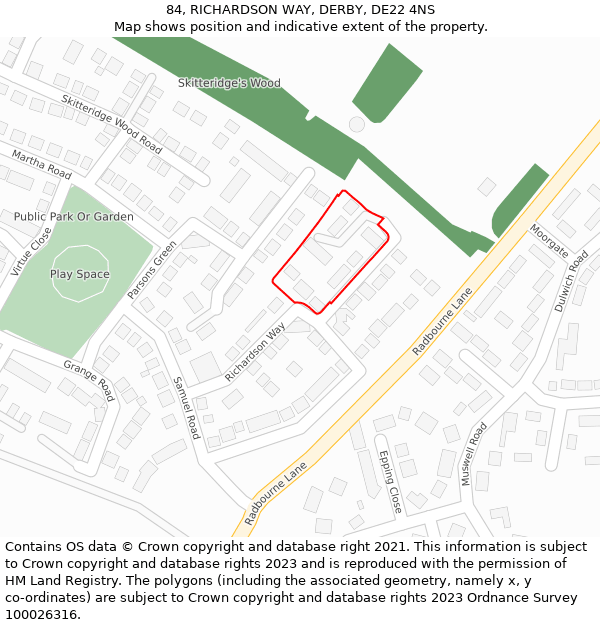 84, RICHARDSON WAY, DERBY, DE22 4NS: Location map and indicative extent of plot