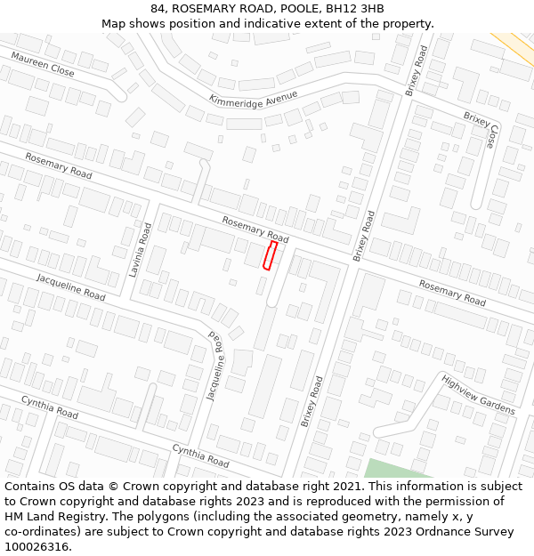 84, ROSEMARY ROAD, POOLE, BH12 3HB: Location map and indicative extent of plot