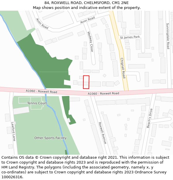 84, ROXWELL ROAD, CHELMSFORD, CM1 2NE: Location map and indicative extent of plot