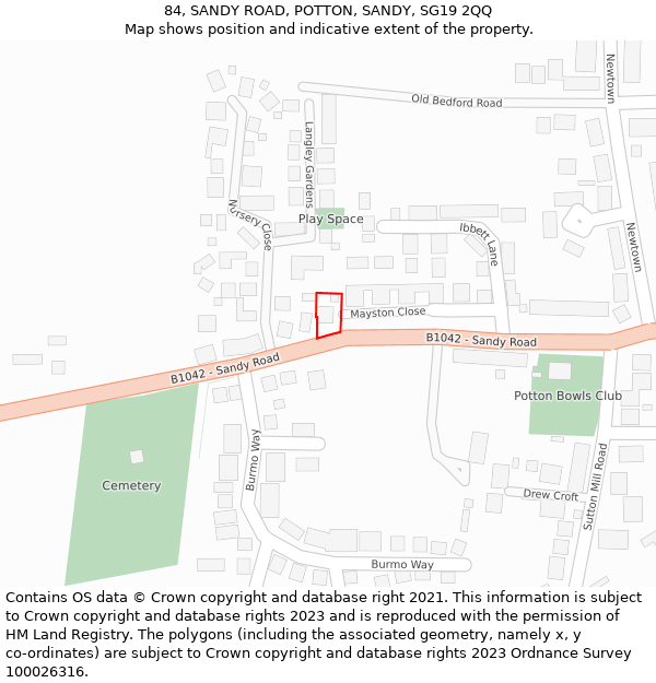 84, SANDY ROAD, POTTON, SANDY, SG19 2QQ: Location map and indicative extent of plot