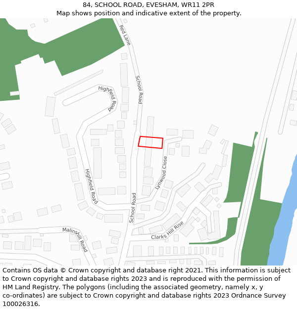 84, SCHOOL ROAD, EVESHAM, WR11 2PR: Location map and indicative extent of plot