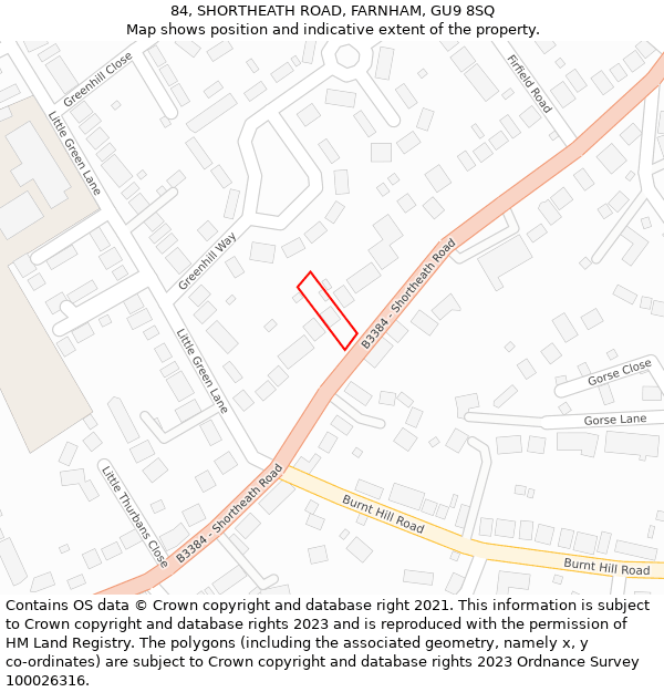 84, SHORTHEATH ROAD, FARNHAM, GU9 8SQ: Location map and indicative extent of plot