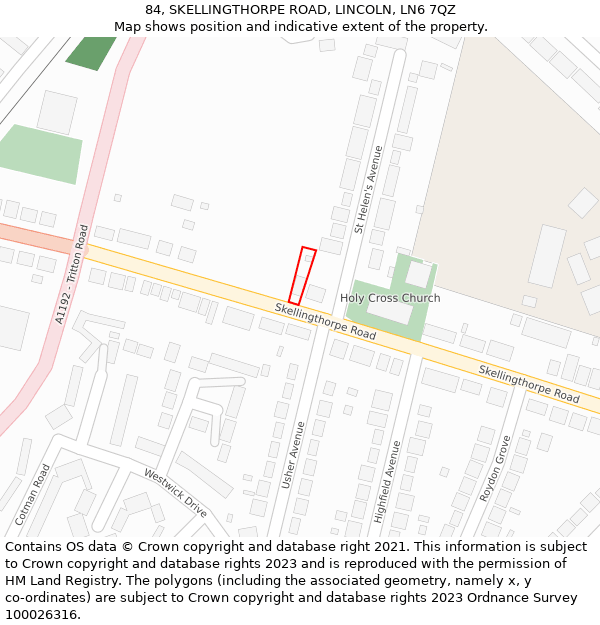 84, SKELLINGTHORPE ROAD, LINCOLN, LN6 7QZ: Location map and indicative extent of plot