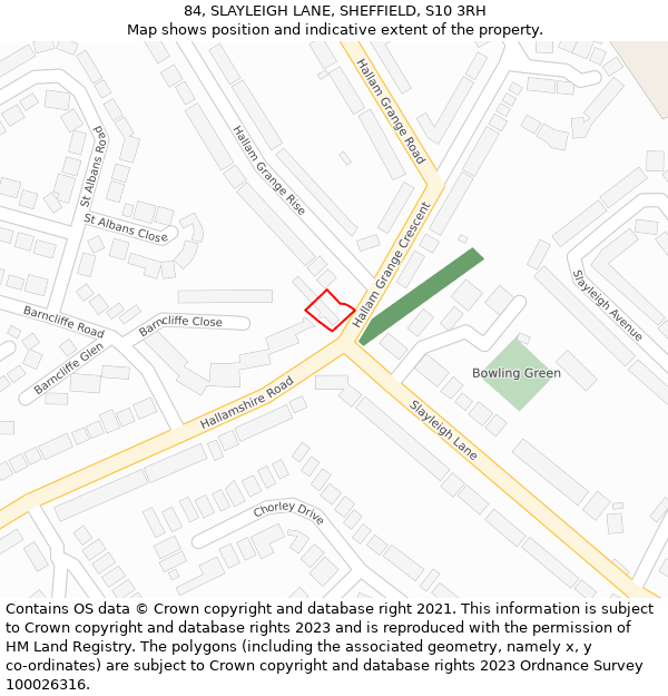 84, SLAYLEIGH LANE, SHEFFIELD, S10 3RH: Location map and indicative extent of plot