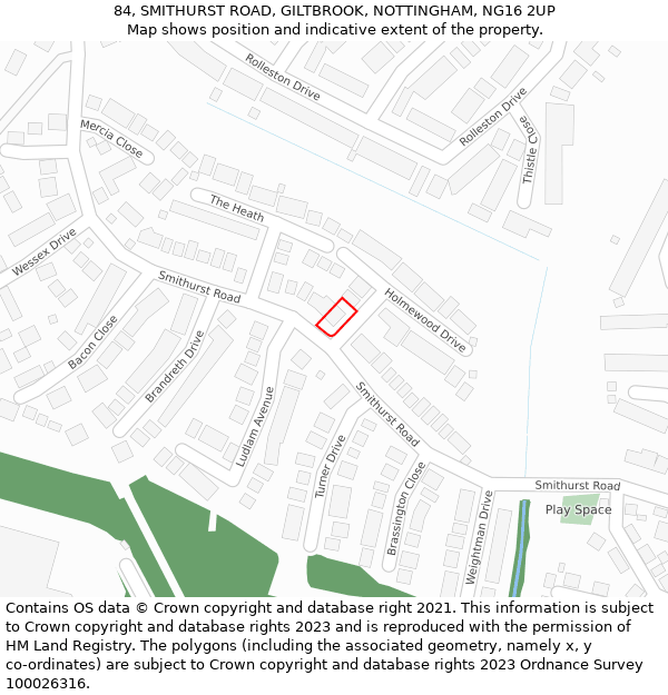 84, SMITHURST ROAD, GILTBROOK, NOTTINGHAM, NG16 2UP: Location map and indicative extent of plot