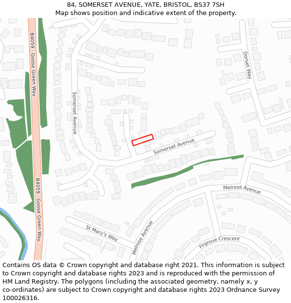 84, SOMERSET AVENUE, YATE, BRISTOL, BS37 7SH: Location map and indicative extent of plot