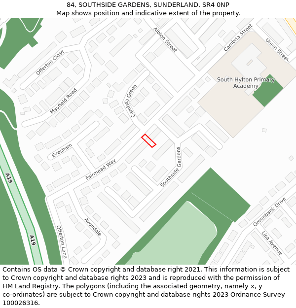 84, SOUTHSIDE GARDENS, SUNDERLAND, SR4 0NP: Location map and indicative extent of plot