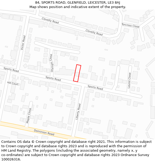 84, SPORTS ROAD, GLENFIELD, LEICESTER, LE3 8AJ: Location map and indicative extent of plot