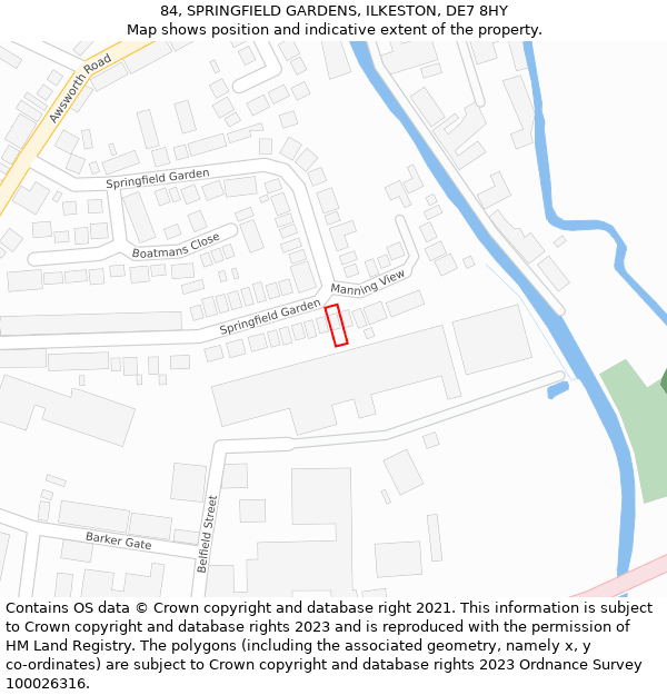 84, SPRINGFIELD GARDENS, ILKESTON, DE7 8HY: Location map and indicative extent of plot