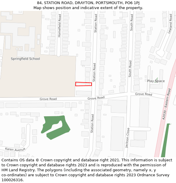 84, STATION ROAD, DRAYTON, PORTSMOUTH, PO6 1PJ: Location map and indicative extent of plot