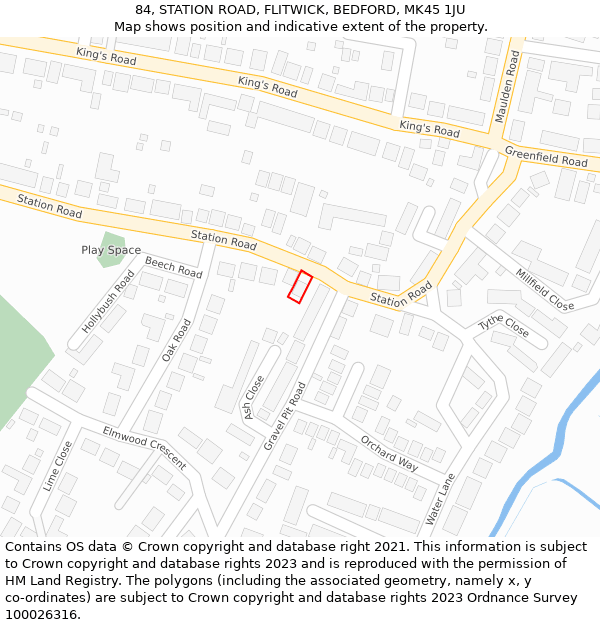 84, STATION ROAD, FLITWICK, BEDFORD, MK45 1JU: Location map and indicative extent of plot