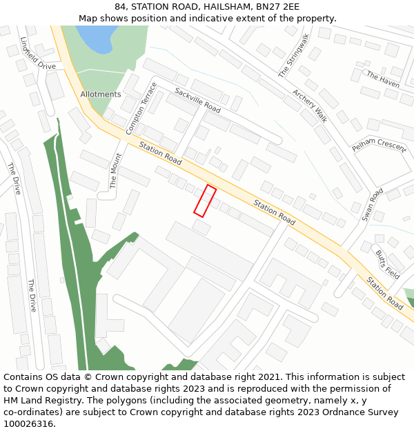 84, STATION ROAD, HAILSHAM, BN27 2EE: Location map and indicative extent of plot