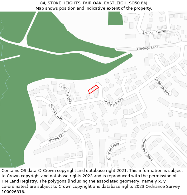 84, STOKE HEIGHTS, FAIR OAK, EASTLEIGH, SO50 8AJ: Location map and indicative extent of plot