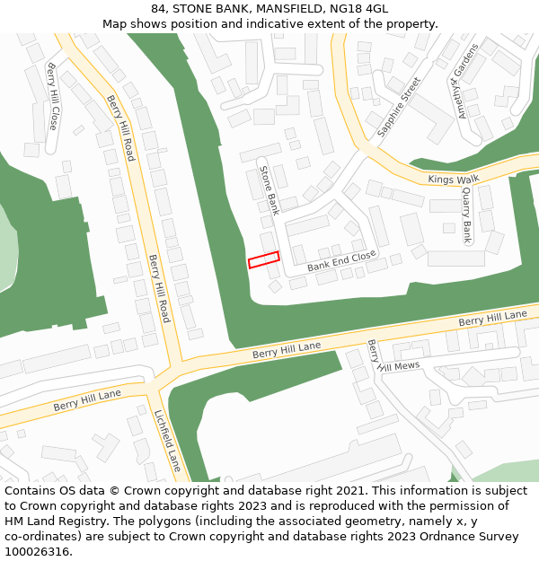 84, STONE BANK, MANSFIELD, NG18 4GL: Location map and indicative extent of plot