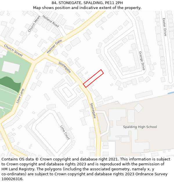 84, STONEGATE, SPALDING, PE11 2PH: Location map and indicative extent of plot