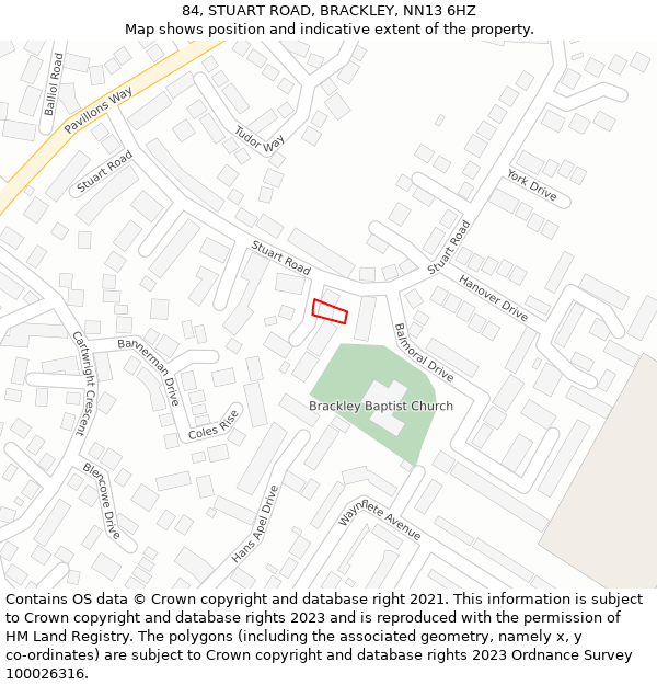 84, STUART ROAD, BRACKLEY, NN13 6HZ: Location map and indicative extent of plot
