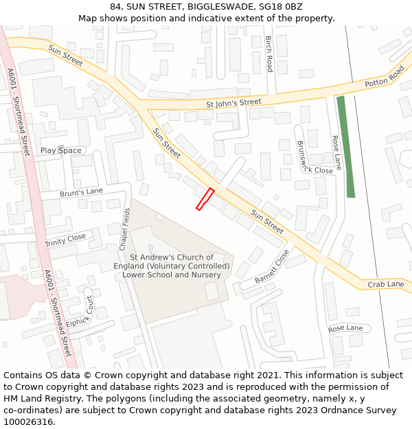 84, SUN STREET, BIGGLESWADE, SG18 0BZ: Location map and indicative extent of plot