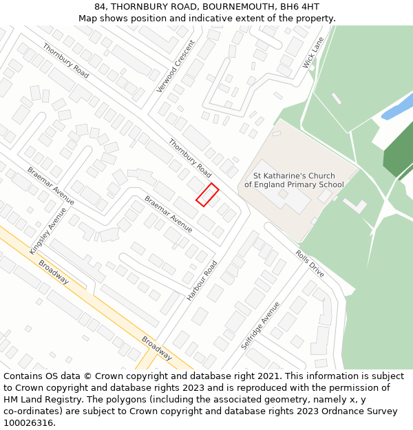 84, THORNBURY ROAD, BOURNEMOUTH, BH6 4HT: Location map and indicative extent of plot