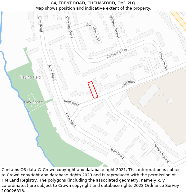 84, TRENT ROAD, CHELMSFORD, CM1 2LQ: Location map and indicative extent of plot