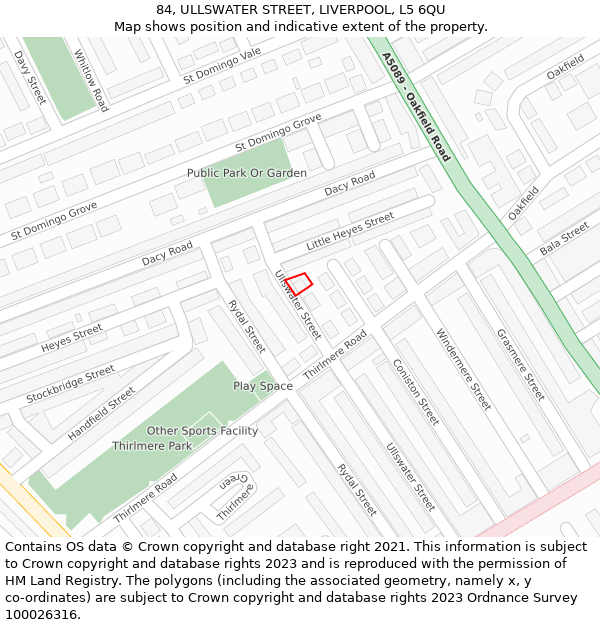 84, ULLSWATER STREET, LIVERPOOL, L5 6QU: Location map and indicative extent of plot