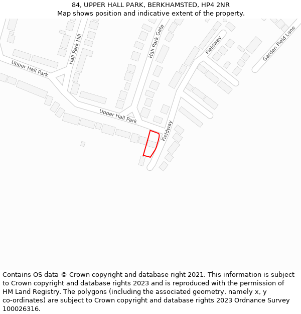 84, UPPER HALL PARK, BERKHAMSTED, HP4 2NR: Location map and indicative extent of plot