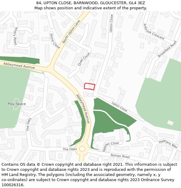 84, UPTON CLOSE, BARNWOOD, GLOUCESTER, GL4 3EZ: Location map and indicative extent of plot