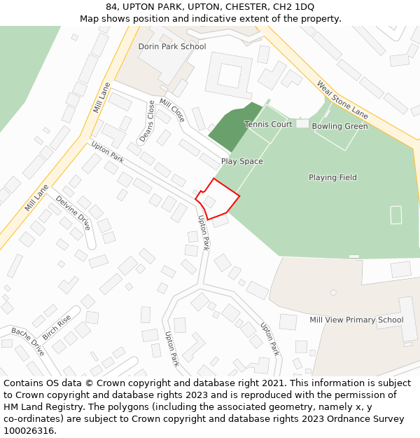 84, UPTON PARK, UPTON, CHESTER, CH2 1DQ: Location map and indicative extent of plot