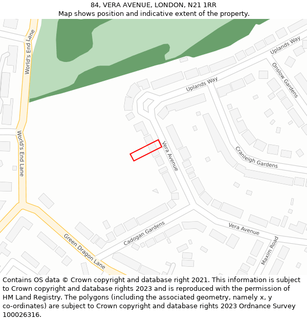 84, VERA AVENUE, LONDON, N21 1RR: Location map and indicative extent of plot