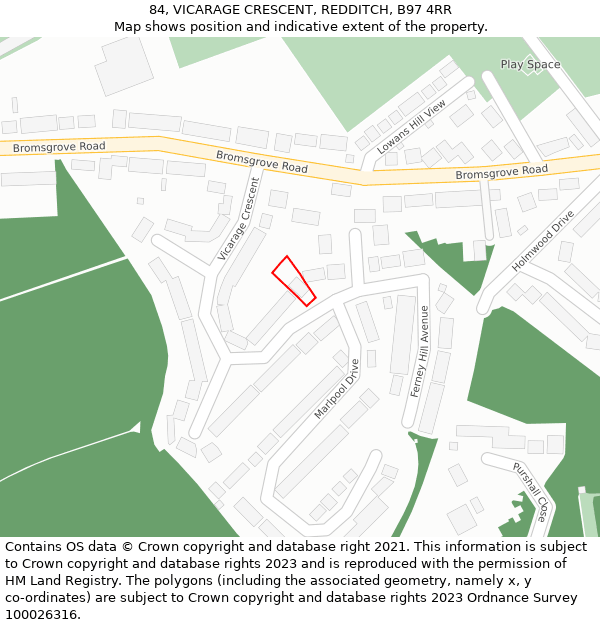 84, VICARAGE CRESCENT, REDDITCH, B97 4RR: Location map and indicative extent of plot